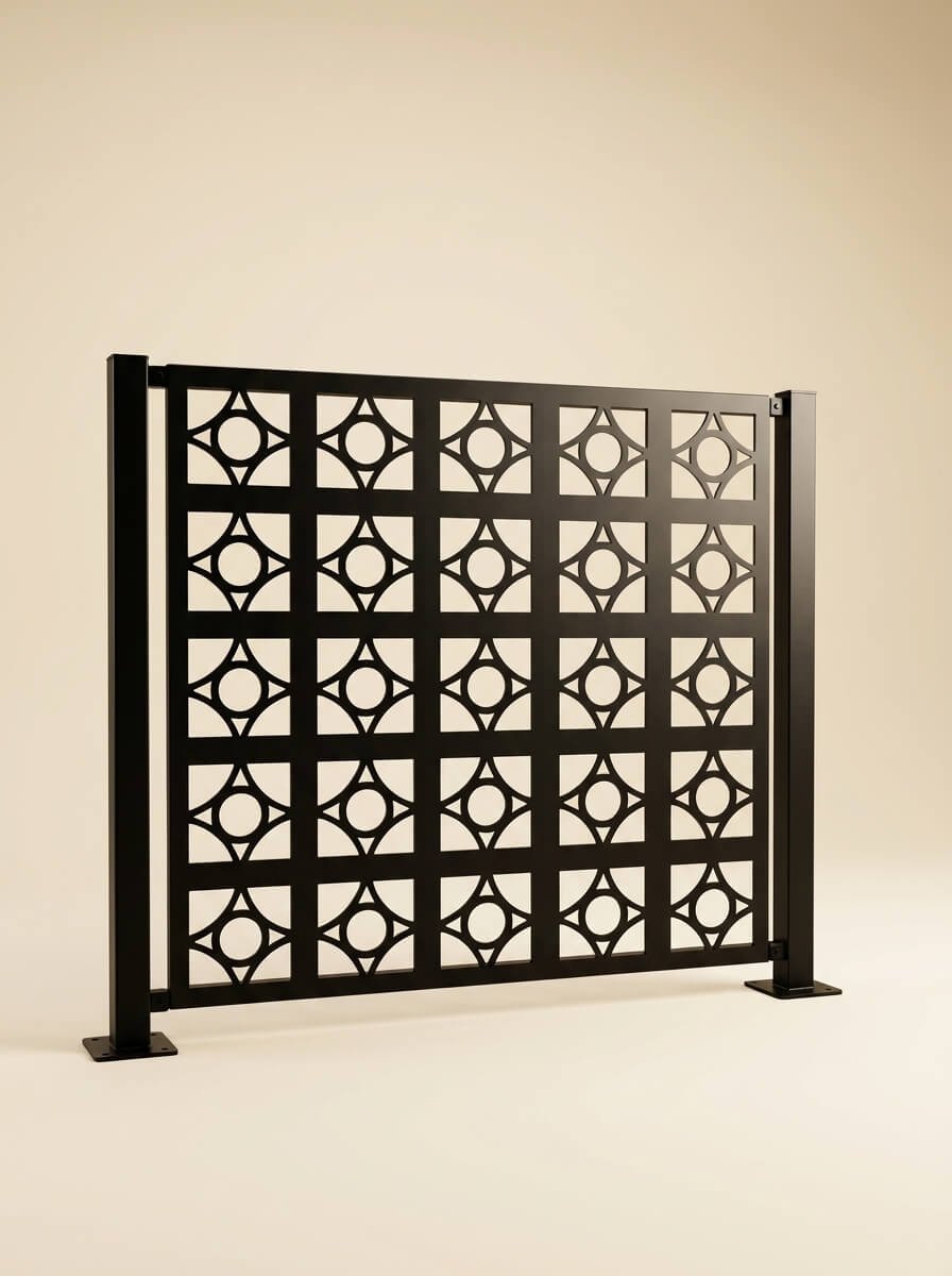 Barandal modular negro de acero instalado